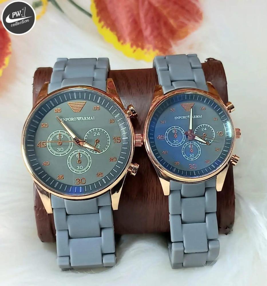 Stylish Quartz Chronograph Watch Couple Set - 2 Pcs