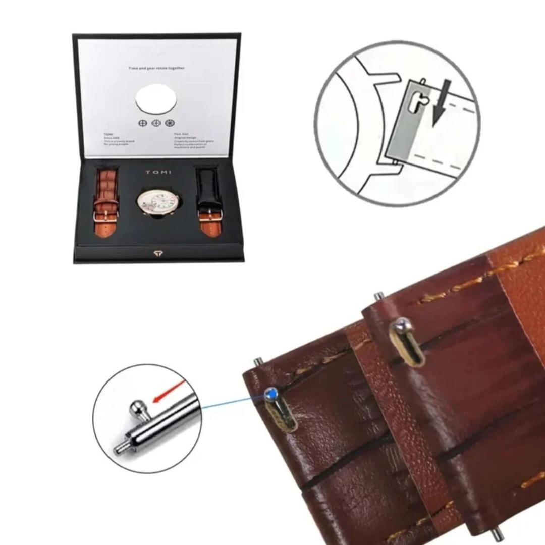 Stainless Steel Quartz Watch with 1 Pc Analogue Face and 2 Straps