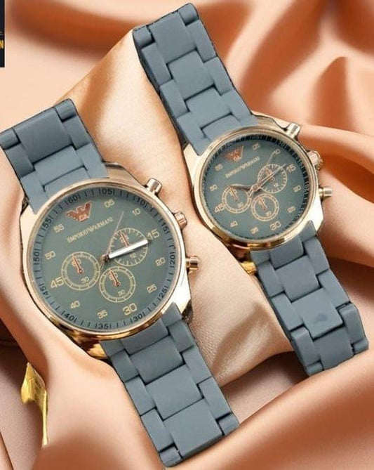 Stylish Quartz Chronograph Watch Couple Set - 2 Pcs